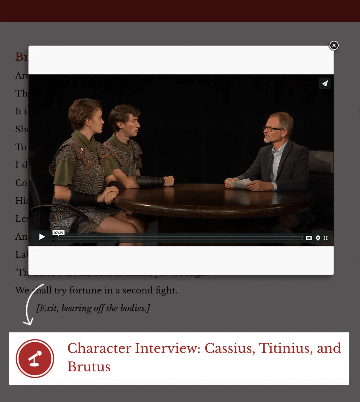 Screenshot of character interview video.